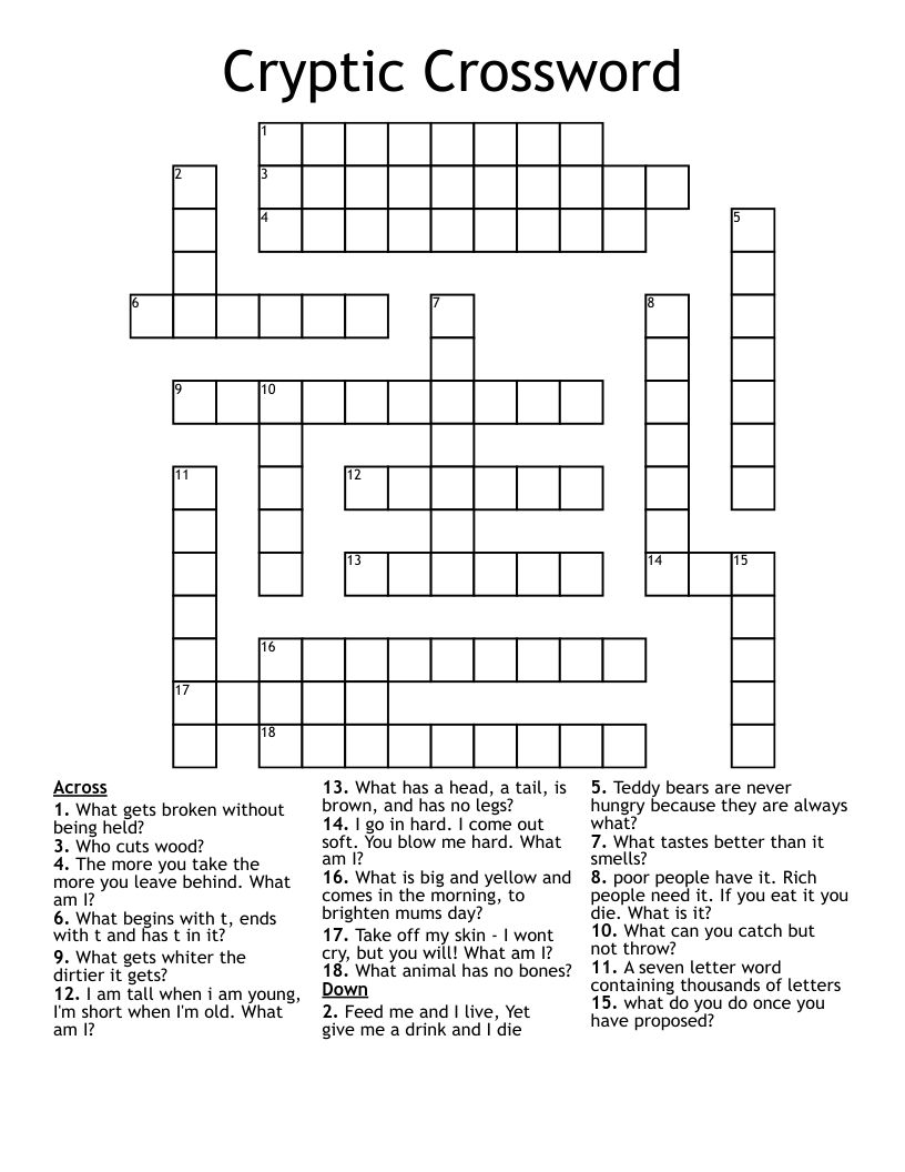 Cryptic Crossword - Wordmint - Free Printable Cryptic Crossword Puzzles