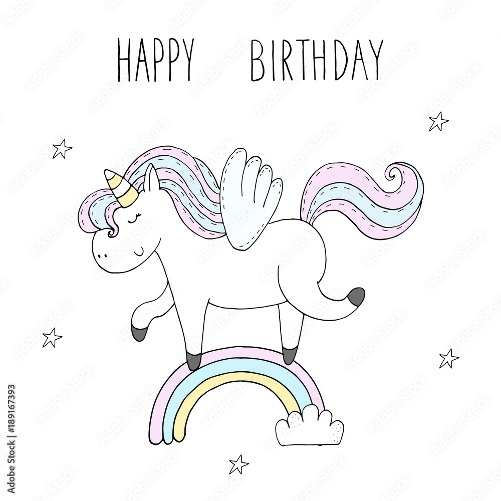 Cute Unicorn Print For Kids. Happy Birthday Card Stock - Free Printable Unicorn Birthday Card
