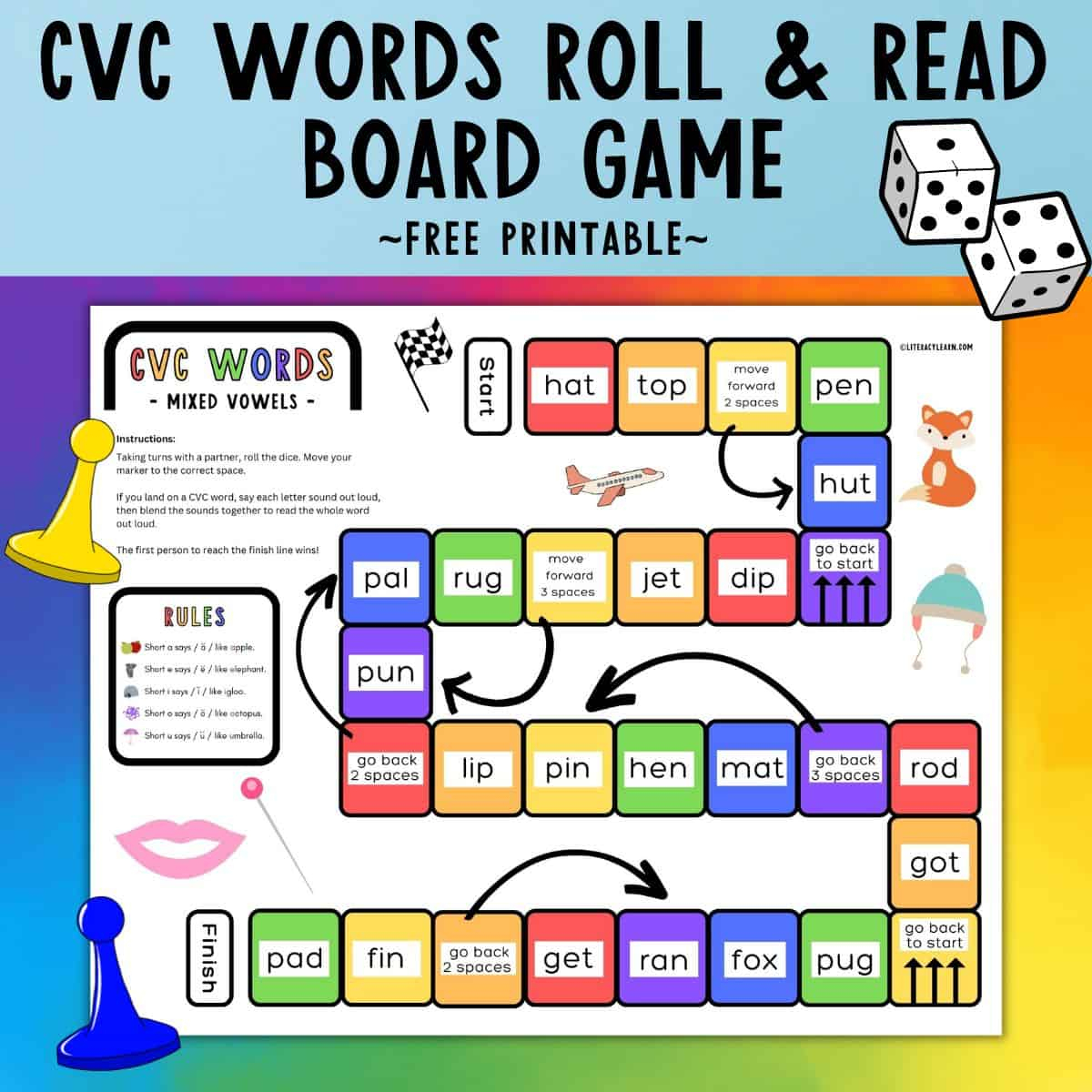 Cvc Words Board Game - Free Printable - Literacy Learn - Free Printable Decoding Games