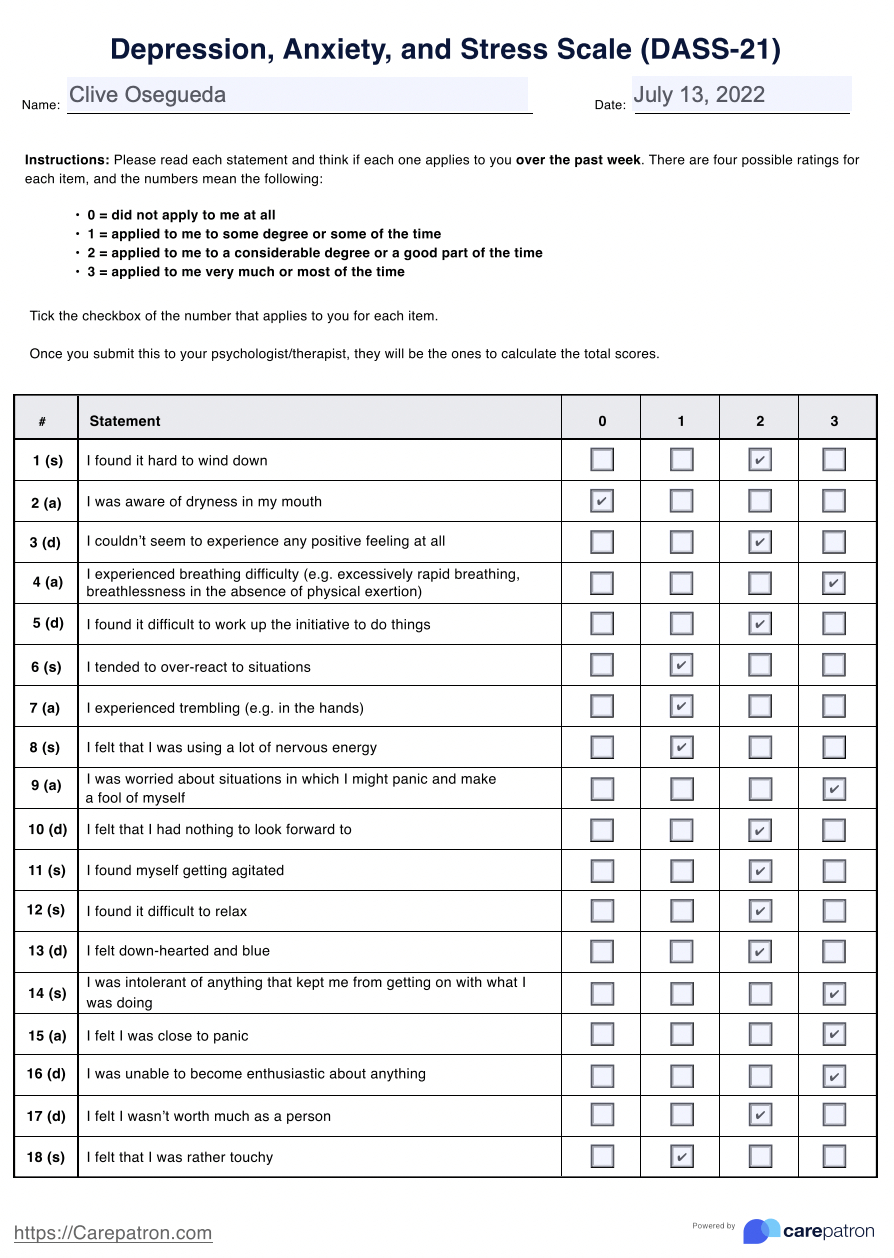 Depression Anxiety And Stress Scale (Dass-21) &amp;amp; Example | Free Pdf - Stress Test Printable