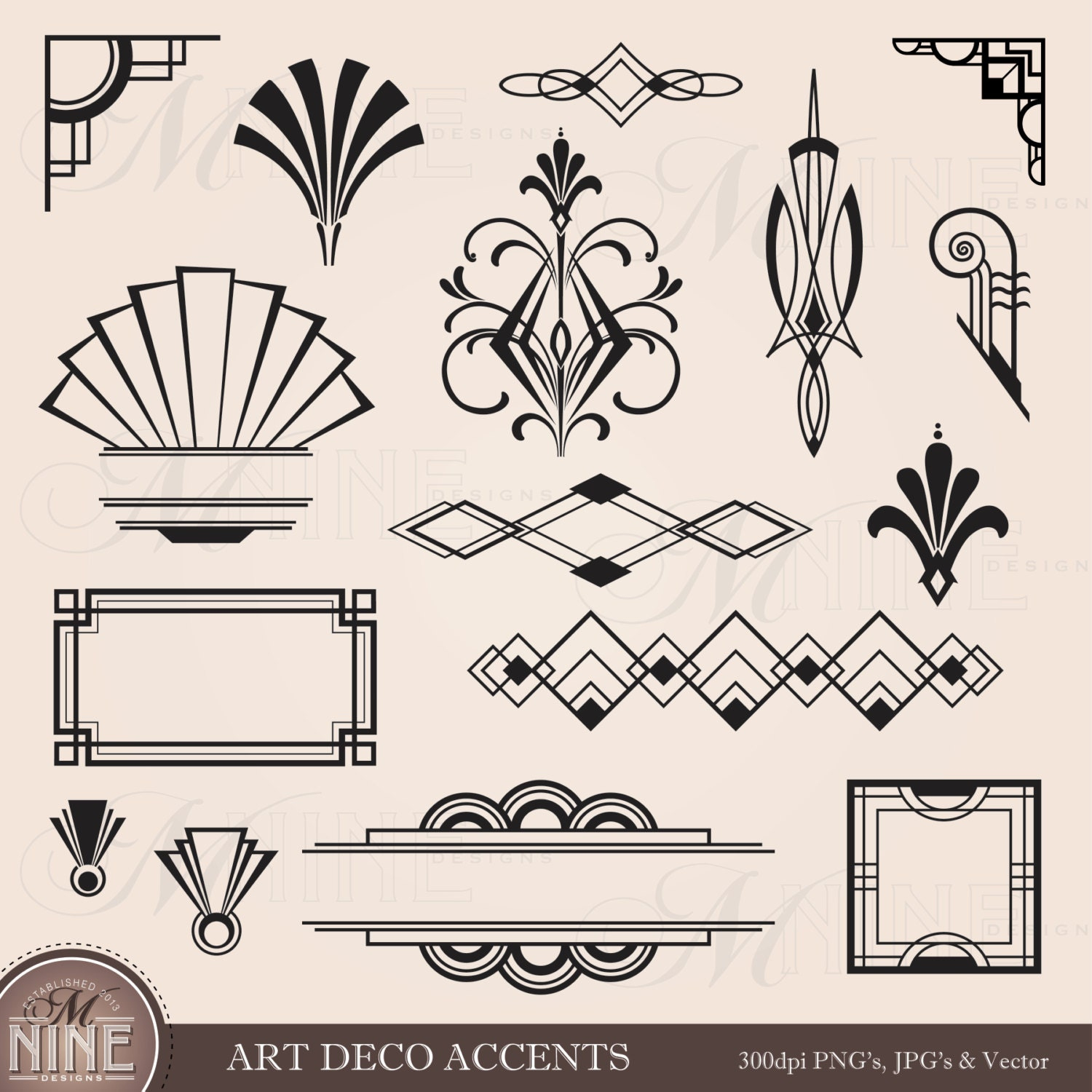Digital Clipart Art Deco Design Elements Frames / Borders - Free Printable Art Deco Borders