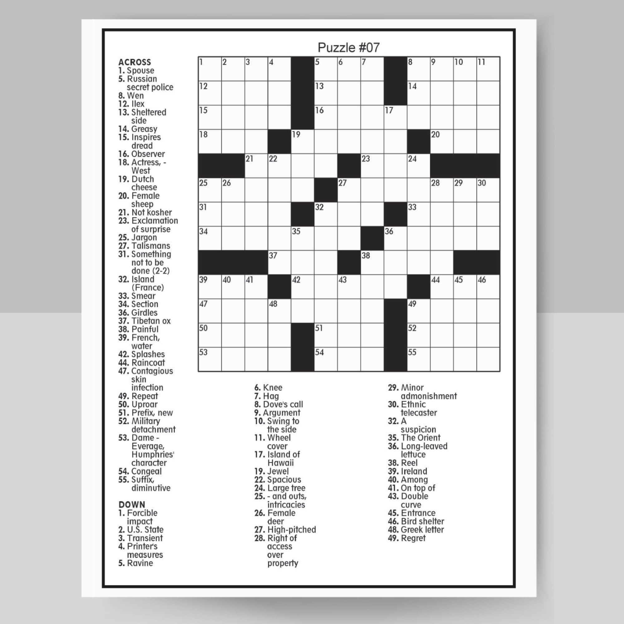 Digital Download 100 Printable, Crossword Puzzles For Adults, Fun - Free Printable Crossword Puzzles For Seniors