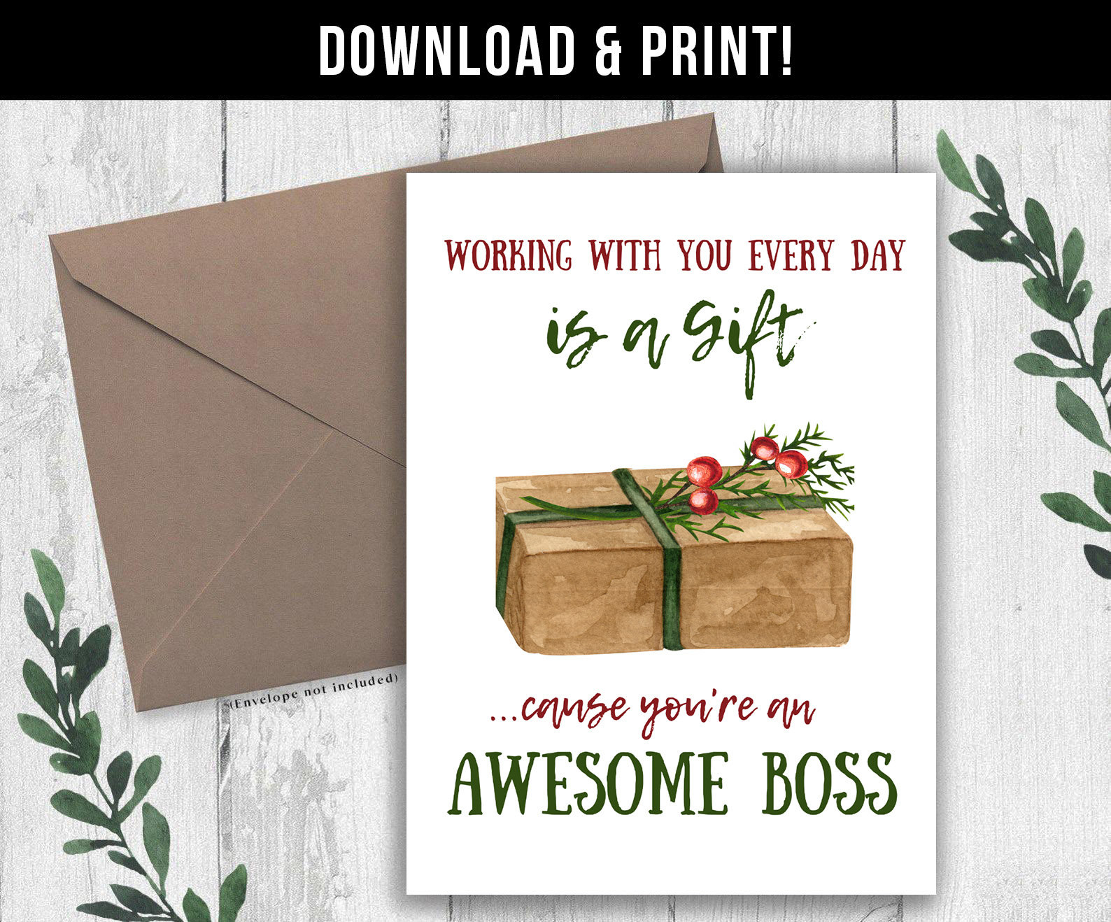 Digital Download Christmas Card For Boss, Boss Christmas Card - Free Printable Christmas Cards For Boss