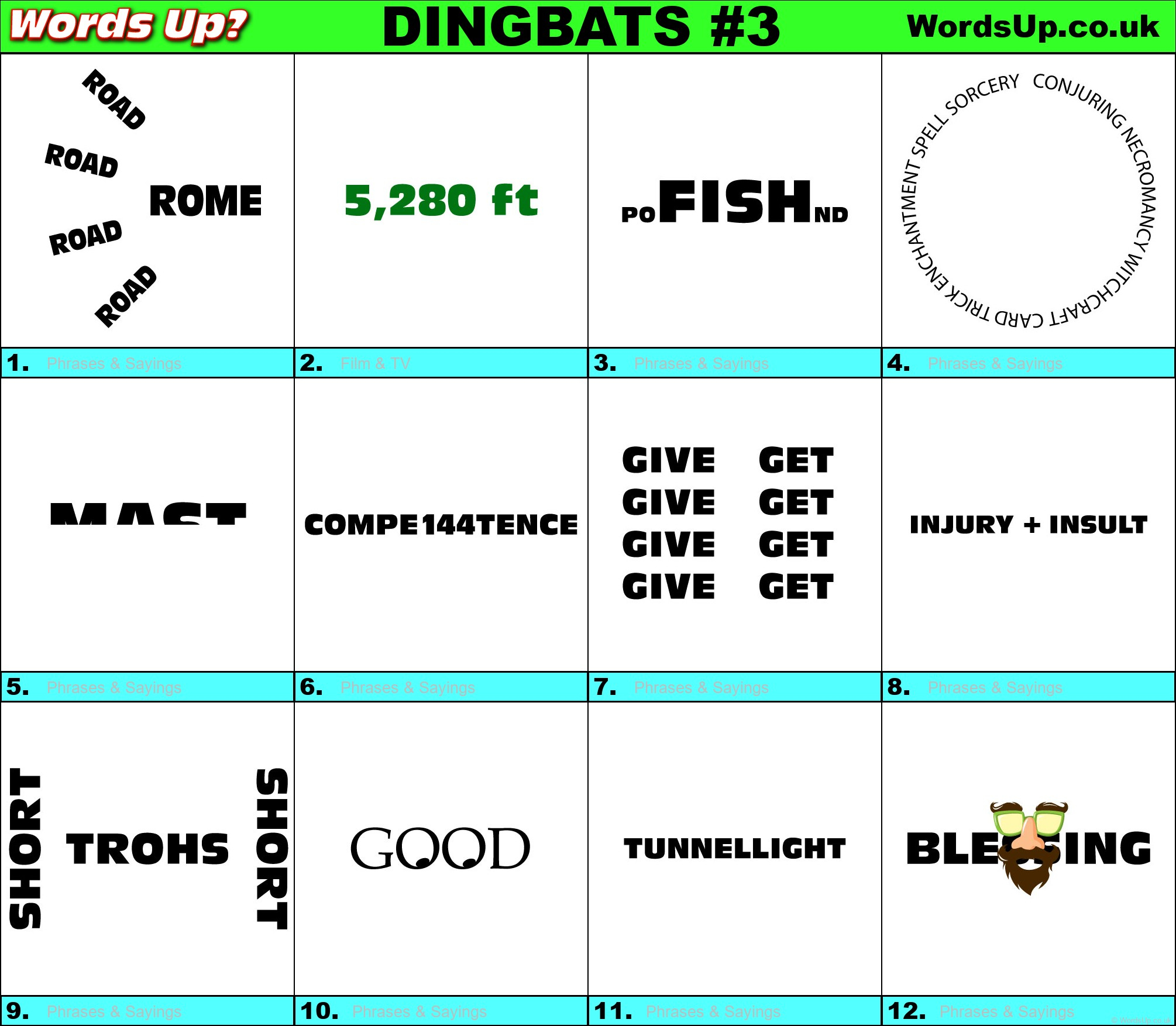Dingbats Quiz #3 » Find The Answers To Over 730 Dingbats! » Words - Picture Quizzes With Answers To Print
