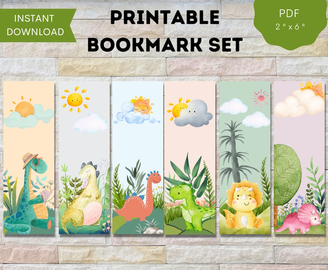 Dinosaur Bookmarks For Kids, 6 Unique Printable Designs, Jurassic Party  Favors, Reading Reward, Perfect For Reading Incentives, High-Quality - Etsy - Free Printable Dinosaur Bookmarks