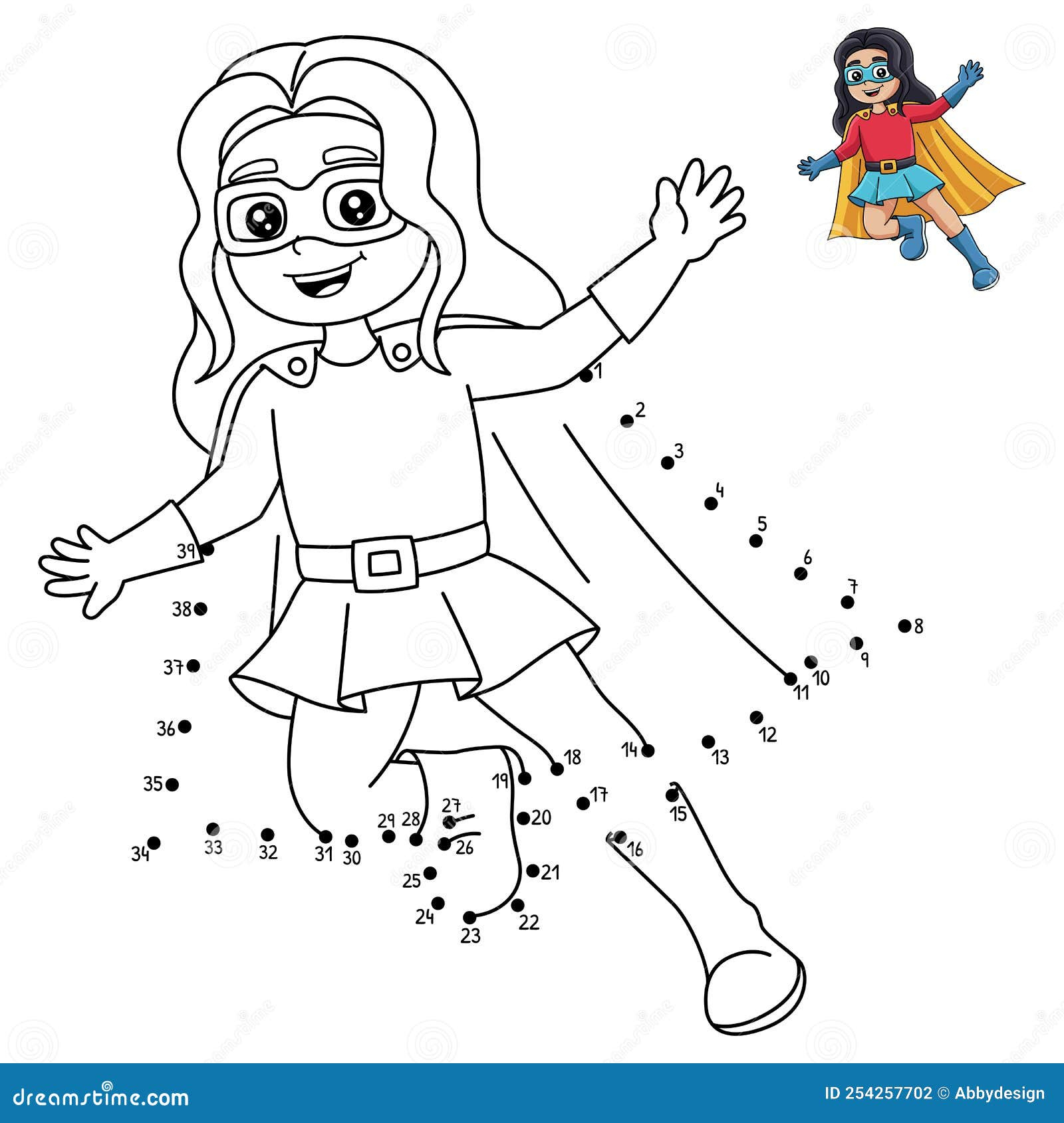 Dot To Dot Superhero Girl Coloring Page For Kids Stock Vector - Free Printable Dot To Dot Superhero