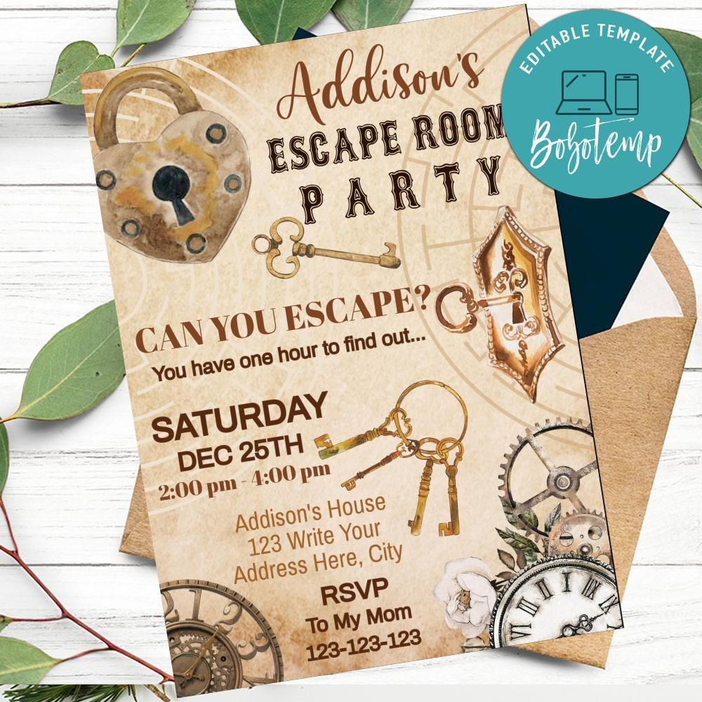 Editable Escape Room Birthday Invitation Instant Download | Bobotemp - Free Printable Escape Room Invitations