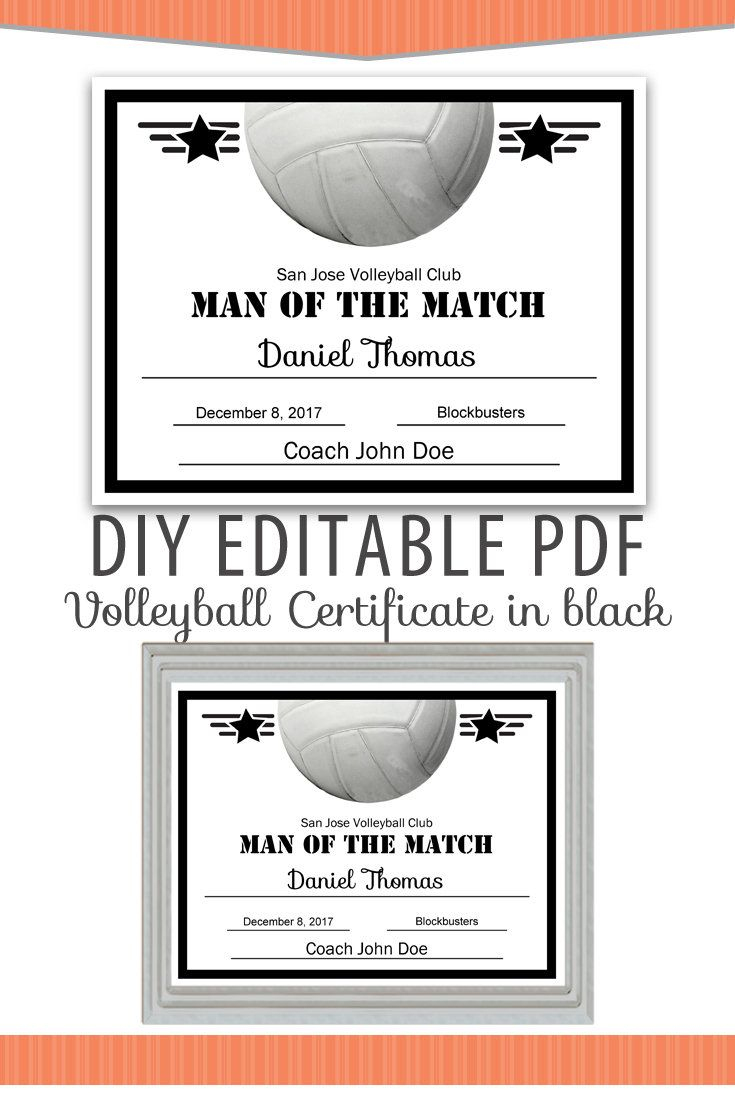 Editable Pdf Sports Team Volleyball Certificate Diy Award Template - Free Printable Volleyball Certificates Awards