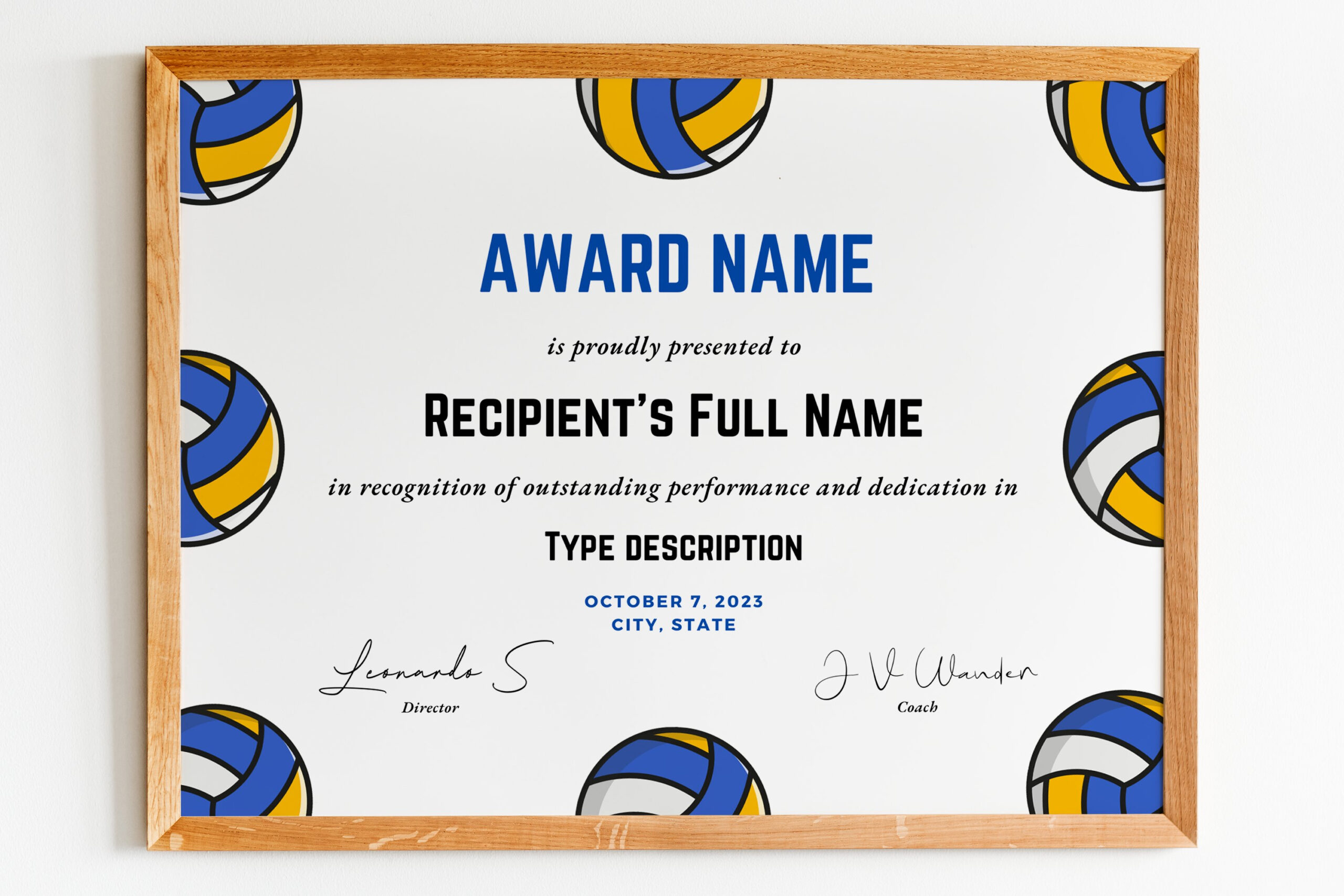 Editable Volleyball Award Certificate Template, Printable - Free Printable Volleyball Certificates Awards