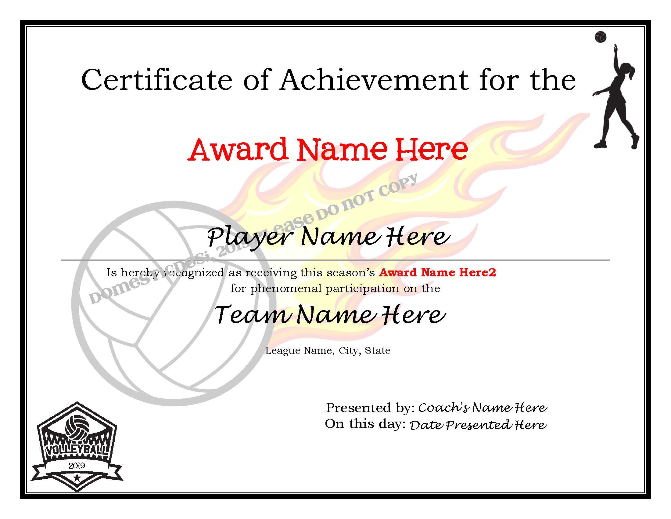 Editable Volleyball Certificates-Digital Downloadable Printable - Create Your Own Award Template - Free Printable Volleyball Certificates Awards