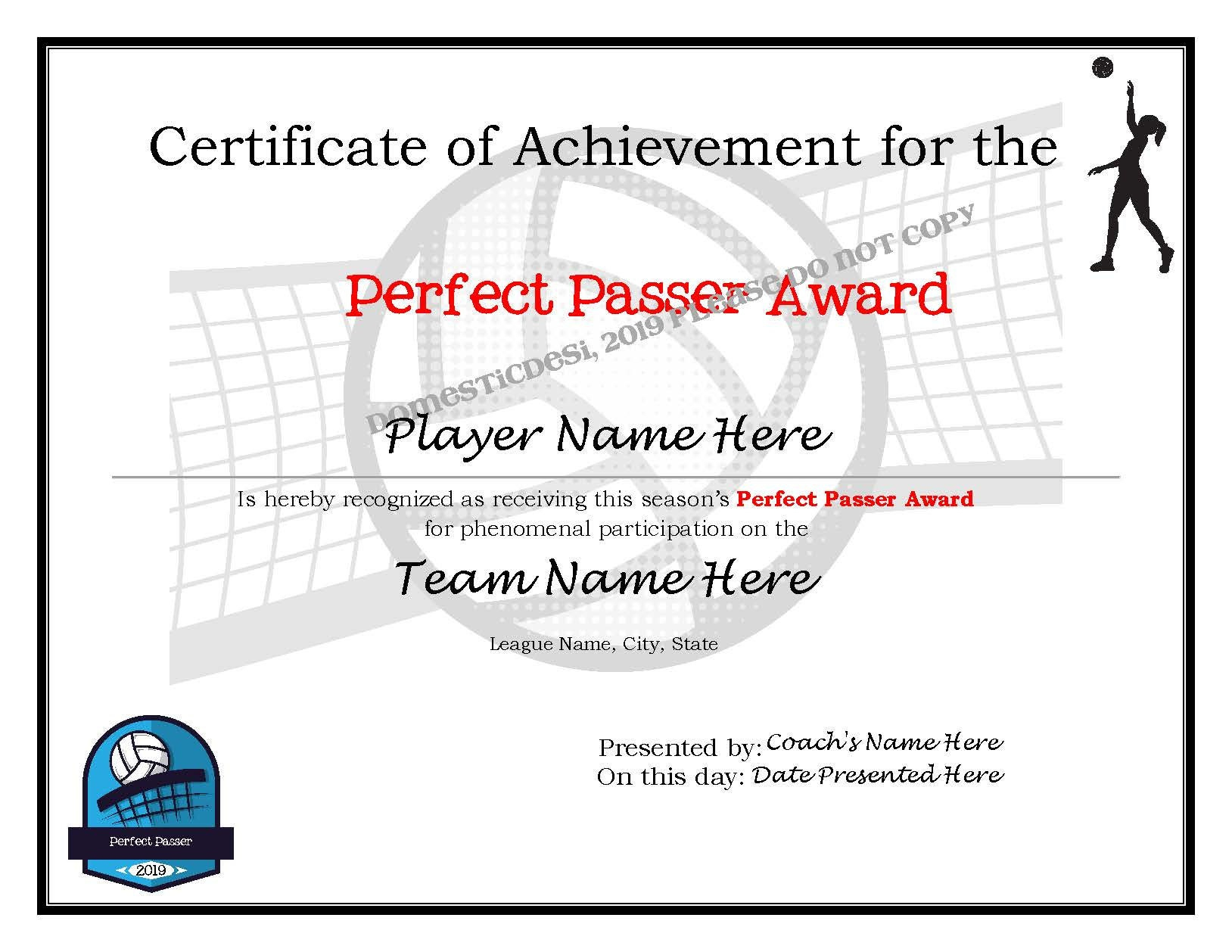 Editable Volleyball Certificates-Digital Downloadable Printable - Free Printable Volleyball Certificates Awards