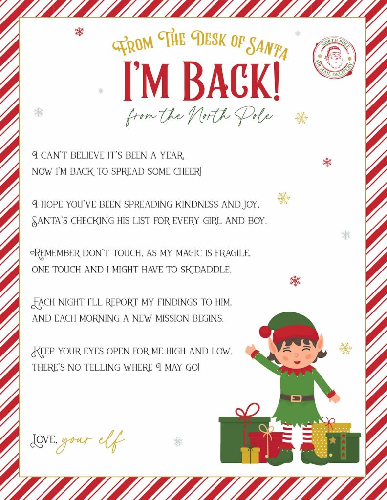 Elf On The Shelf Arrival And Goodbye Letters, Free Printable Set - Elf On The Shelf Im Back Letter Free Printable