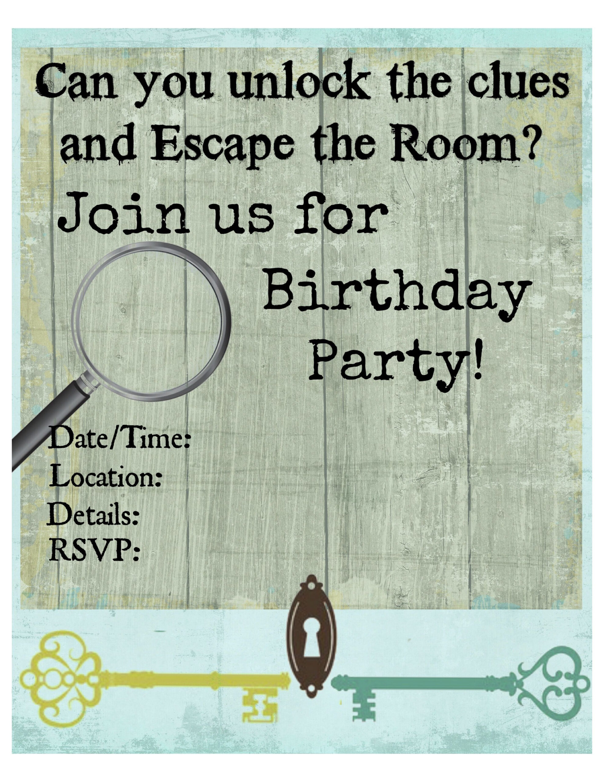 Escape Room, Boy Party Invitations, Birthday Invitations - Free Printable Escape Room Invitations