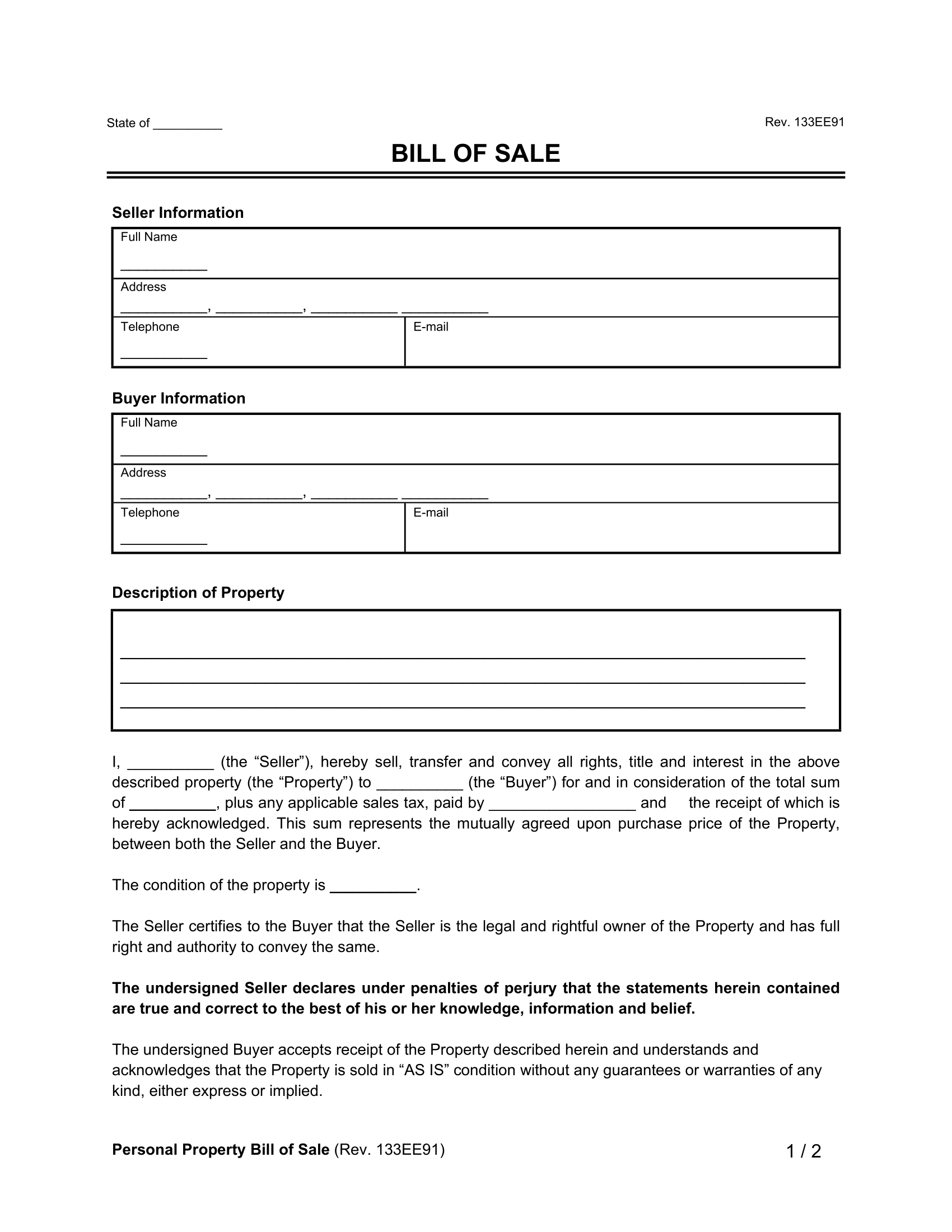 Free Bill Of Sale Forms (31) | Pdf &amp;amp; Word - Free Printable Bill Of Sale Ontario
