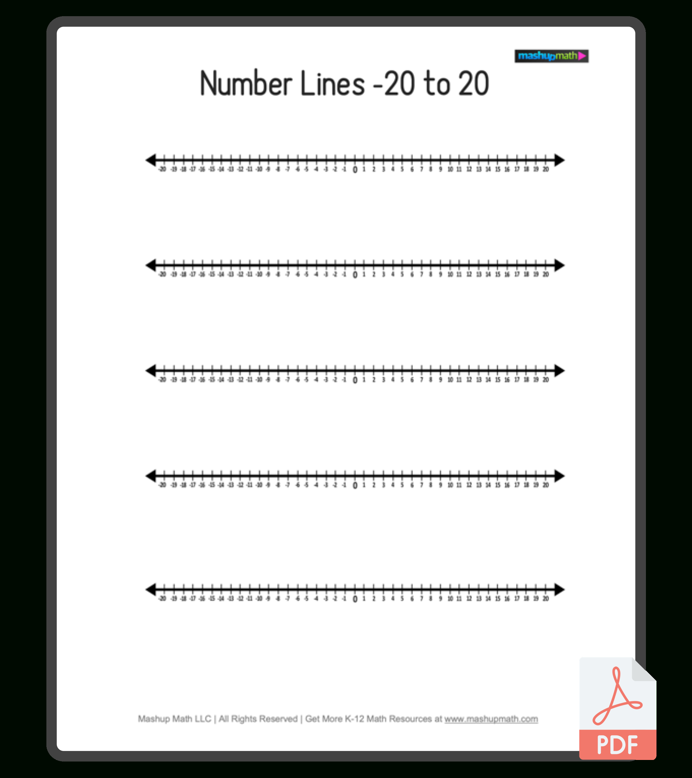 Free Blank Number Lines—All Grade Levels — Mashup Math - Number Line Negative To Positive Print Free 20