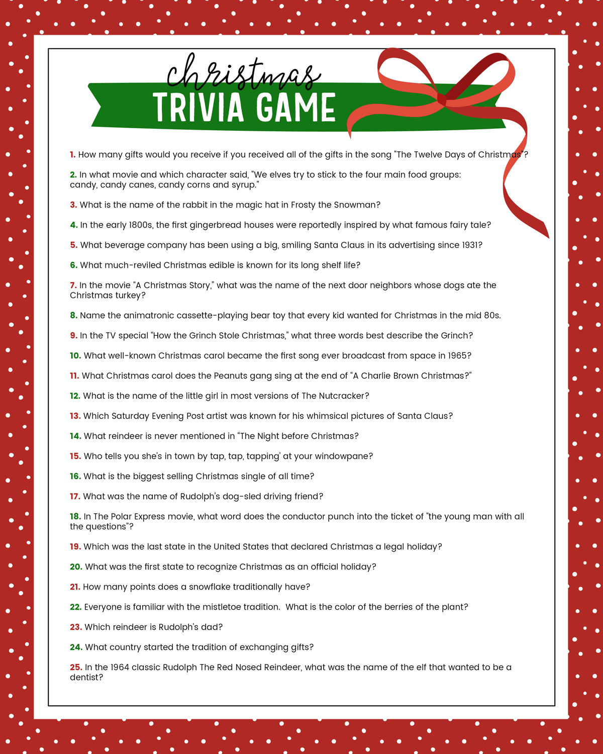 Free Christmas Trivia Printables {Games For The Family!} | Lil&amp;#039; Luna - Free Printable Trivia Games