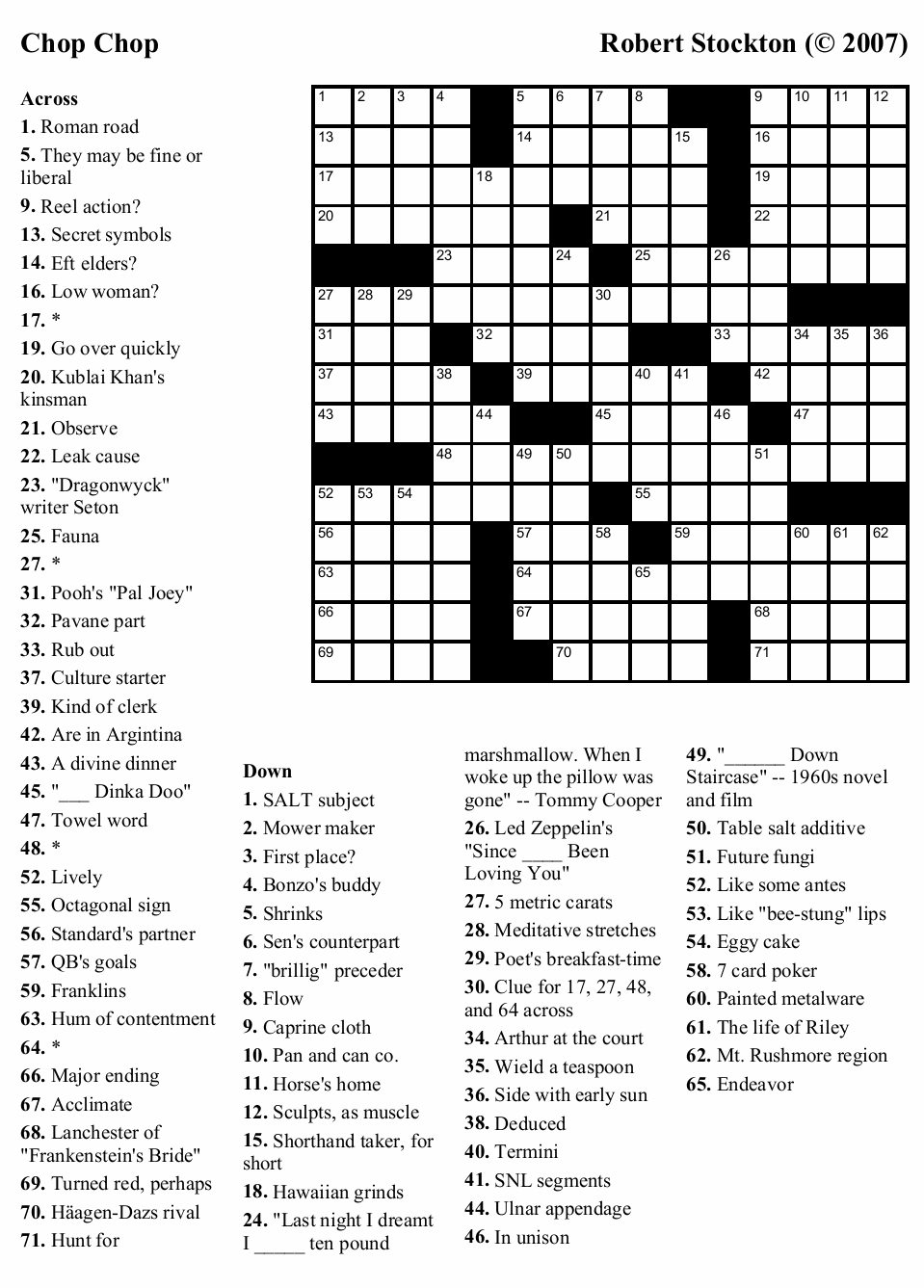 Free Crossword Puzzle #27: &amp;quot;Chop Chop&amp;quot; | Beekeeper Crosswords - Free Printable Crossword Puzzles For Seniors