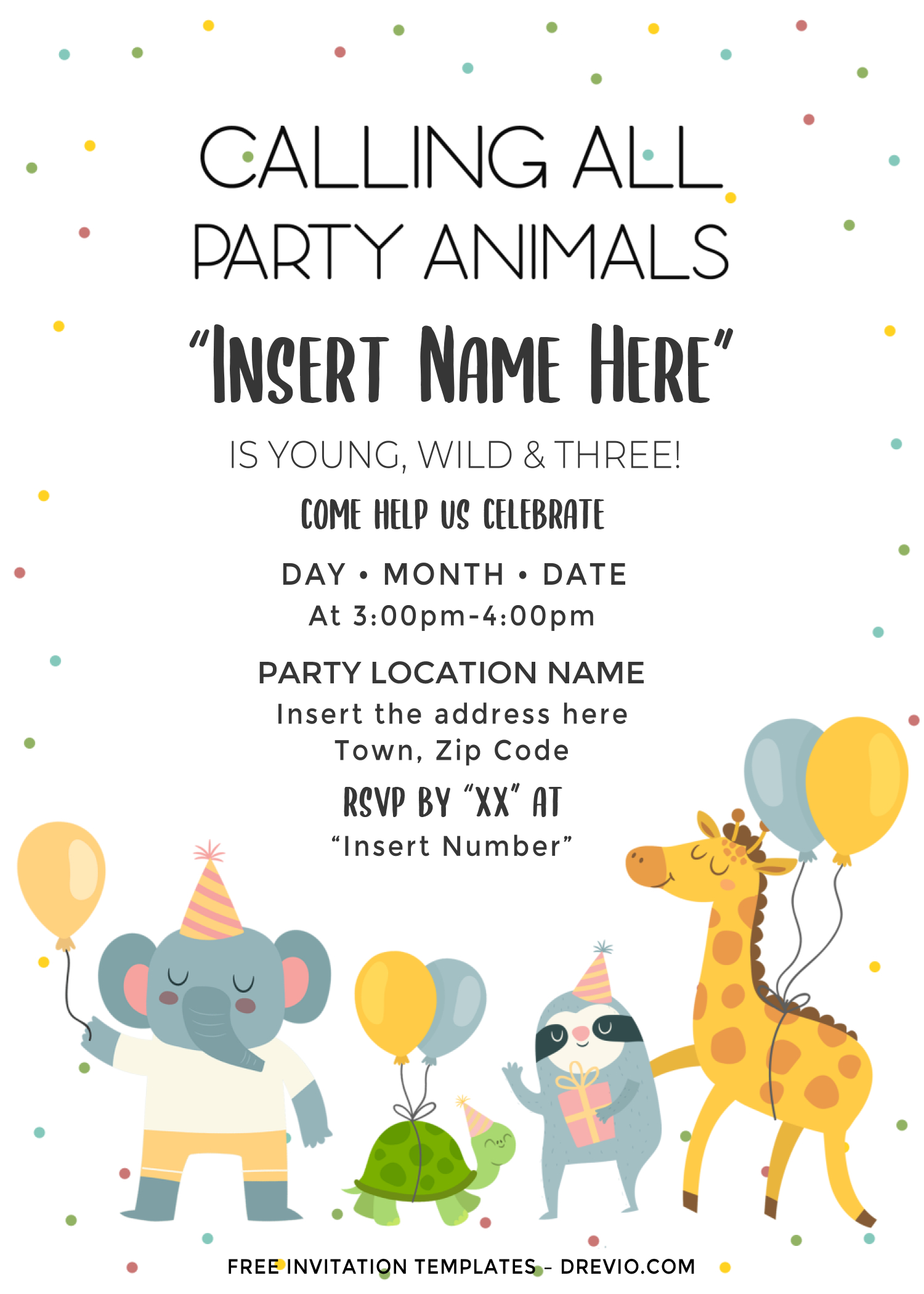 Free Cute Party Animals Birthday Invitation Templates For Word - Free Printable Animal Party Invitations