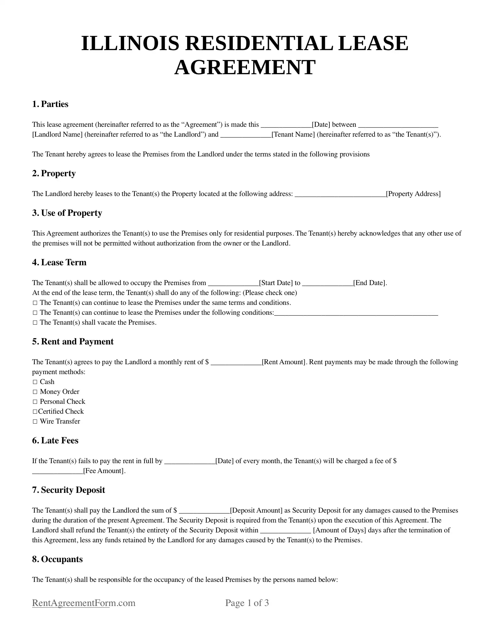 Free Illinois (Il) Rental Lease Agreement Form | Pdf &amp;amp; Word - Free Printable Basic Rental Agreement Illinois