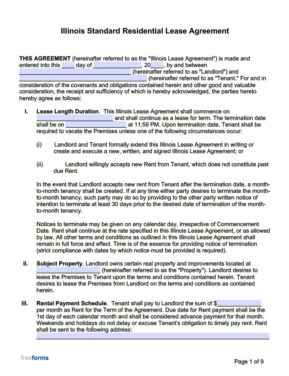 Free Illinois Standard Residential Lease Agreement Template | Pdf - Free Printable Basic Rental Agreement Illinois
