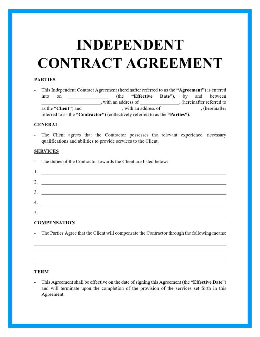 Free Independent Contractor Agreement For Download - Free Printable Contracts For Contractors