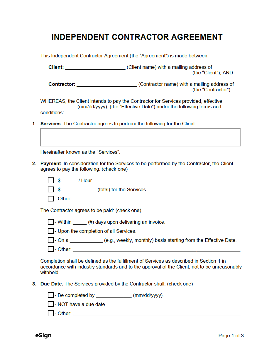 Free Independent Contractor Agreement Templates (8) | Pdf | Word - Free Printable Contracts For Contractors