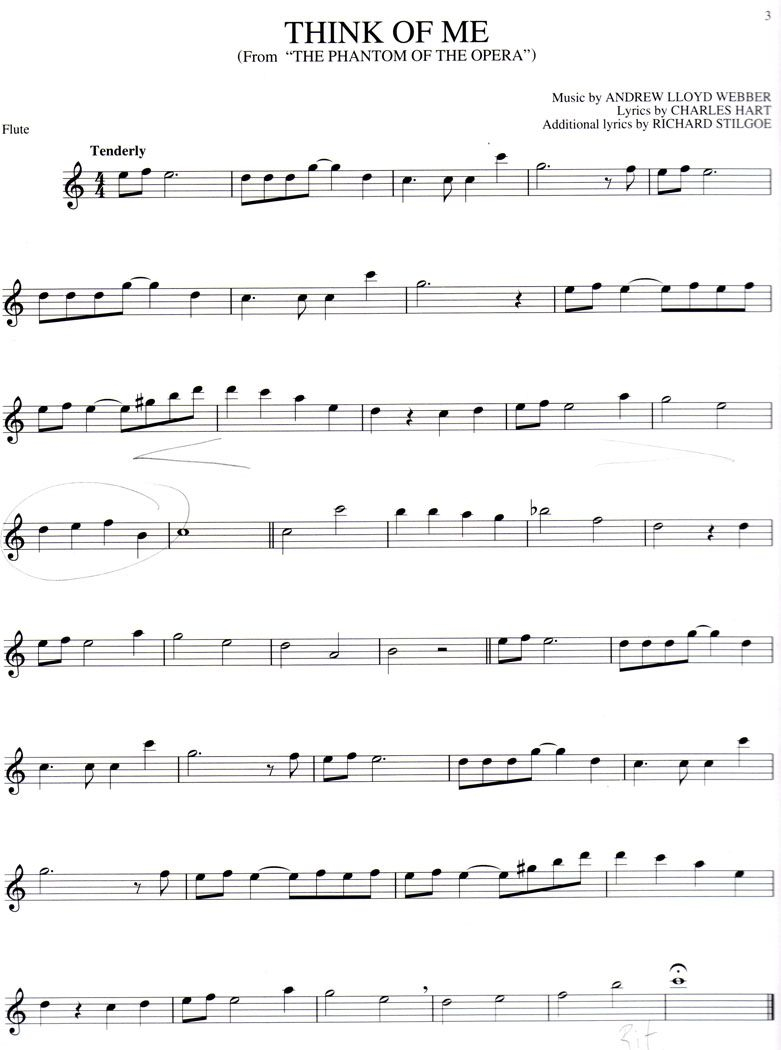 Free Online Flute Sheet Music - Phantom Of The Opera | Flute Sheet - Free Printable Oboe Sheet Music