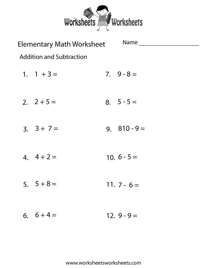 Free Printable Addition And Subtraction Elementary Math Worksheet - Free Printable Addition And Subtraction Worksheets For 4Th Grade