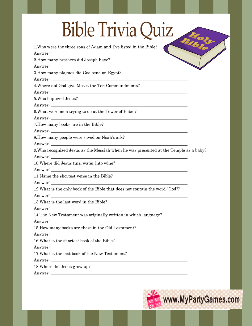 Free Printable Bible Trivia Quiz With Answer Key - Free Printable Bible Christmas Trivia Games