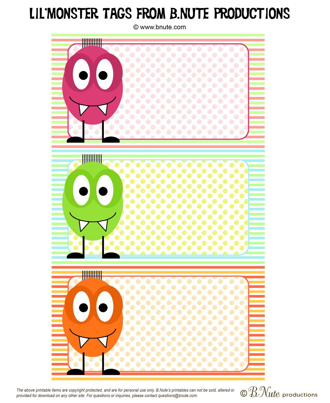 Free Printable Little Monster Tags And Identification Tags - Free Printable Monster Name Tags