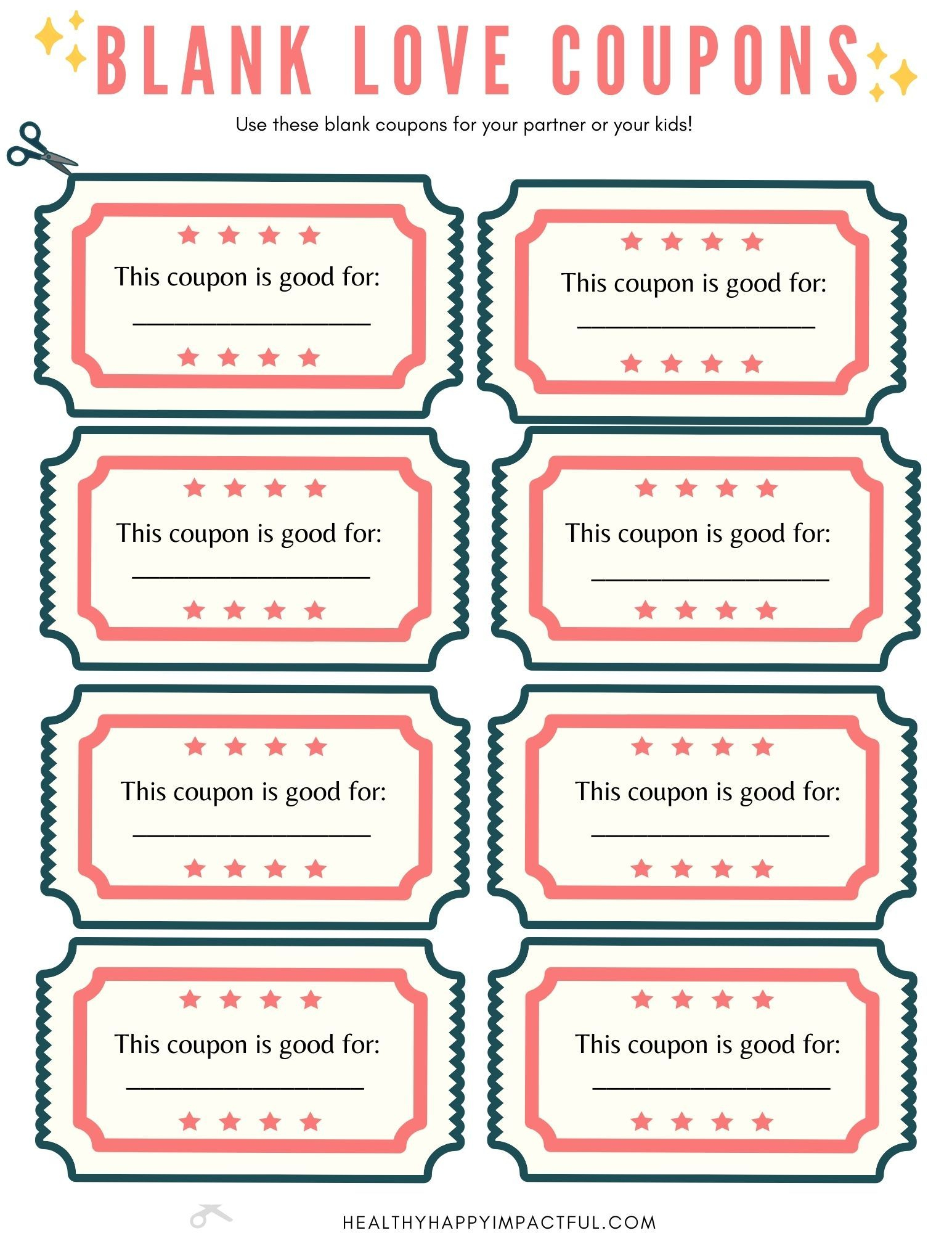 Free Printable Love Coupons Template (Instant Diy Gift) | Love - Free Printable Love Coupons Blank