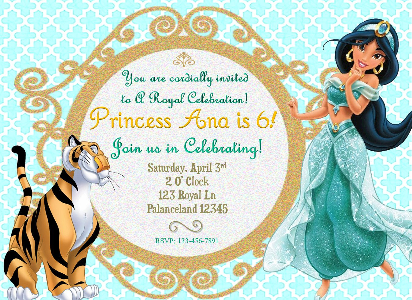 Free Printable Princess Jasmine Invitation Template - Printable - Free Printable Princess Jasmine Invitations
