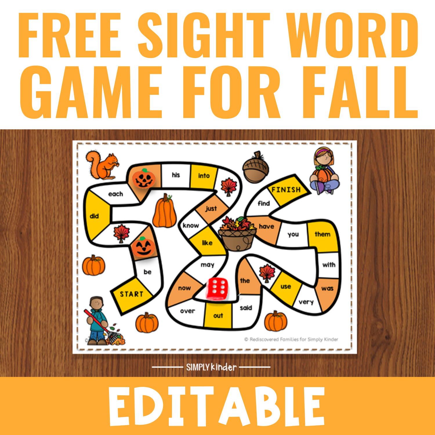 Free Printable Sight Word Game To Make For Fall - Simply Kinder - Free Printable Decoding Games