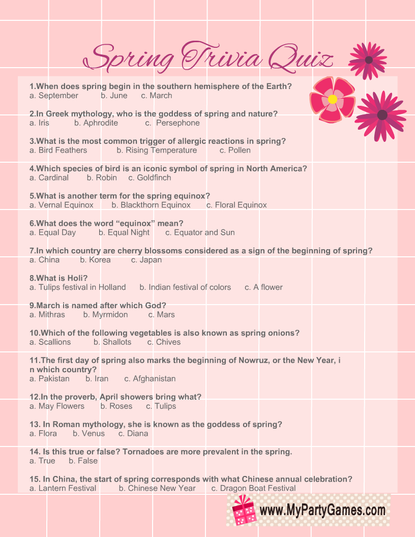 Free Printable Spring Trivia Quiz With Answer Key - Picture Quizzes With Answers To Print
