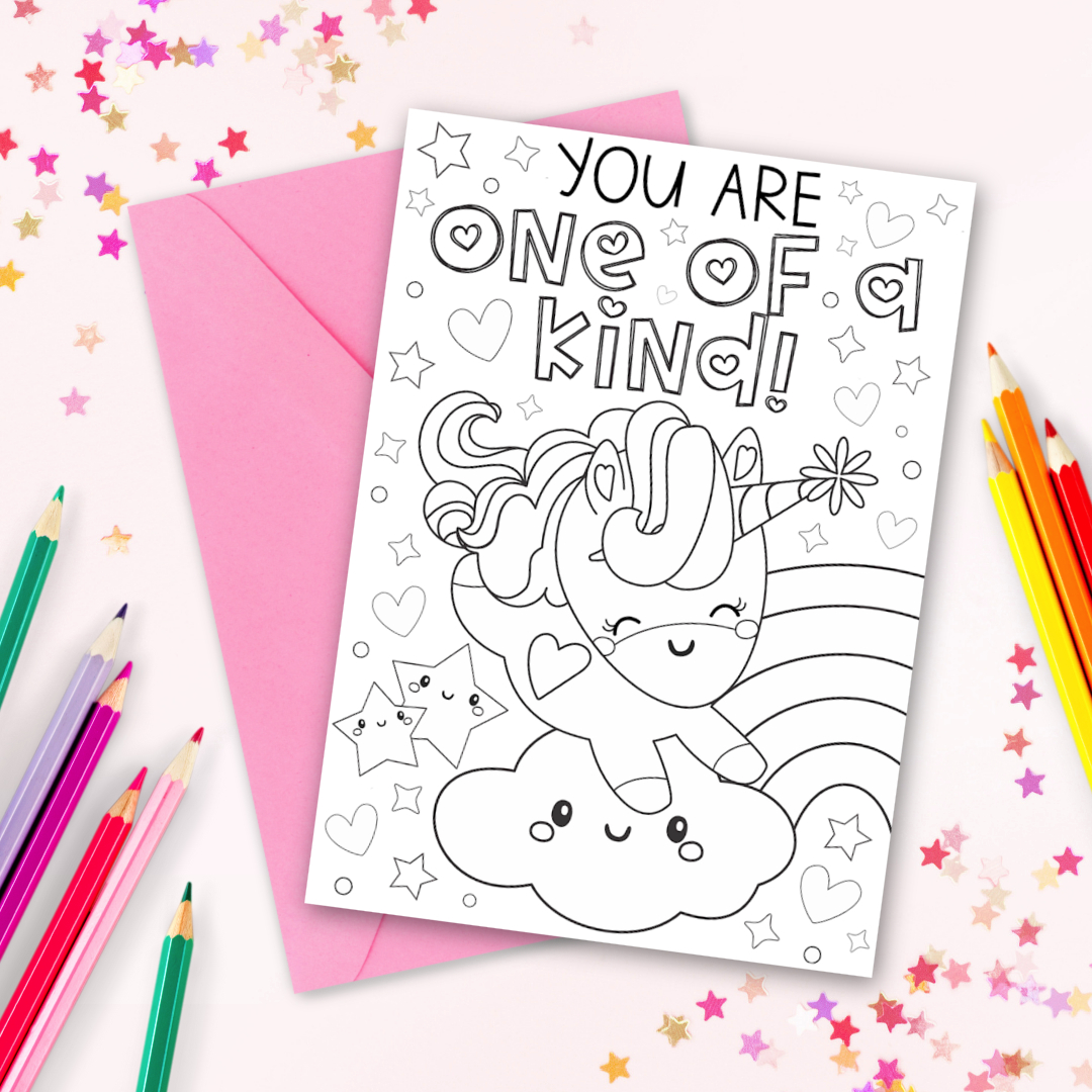 Free Printable Unicorn Coloring Cards - Kara Creates - Free Printable Unicorn Birthday Card