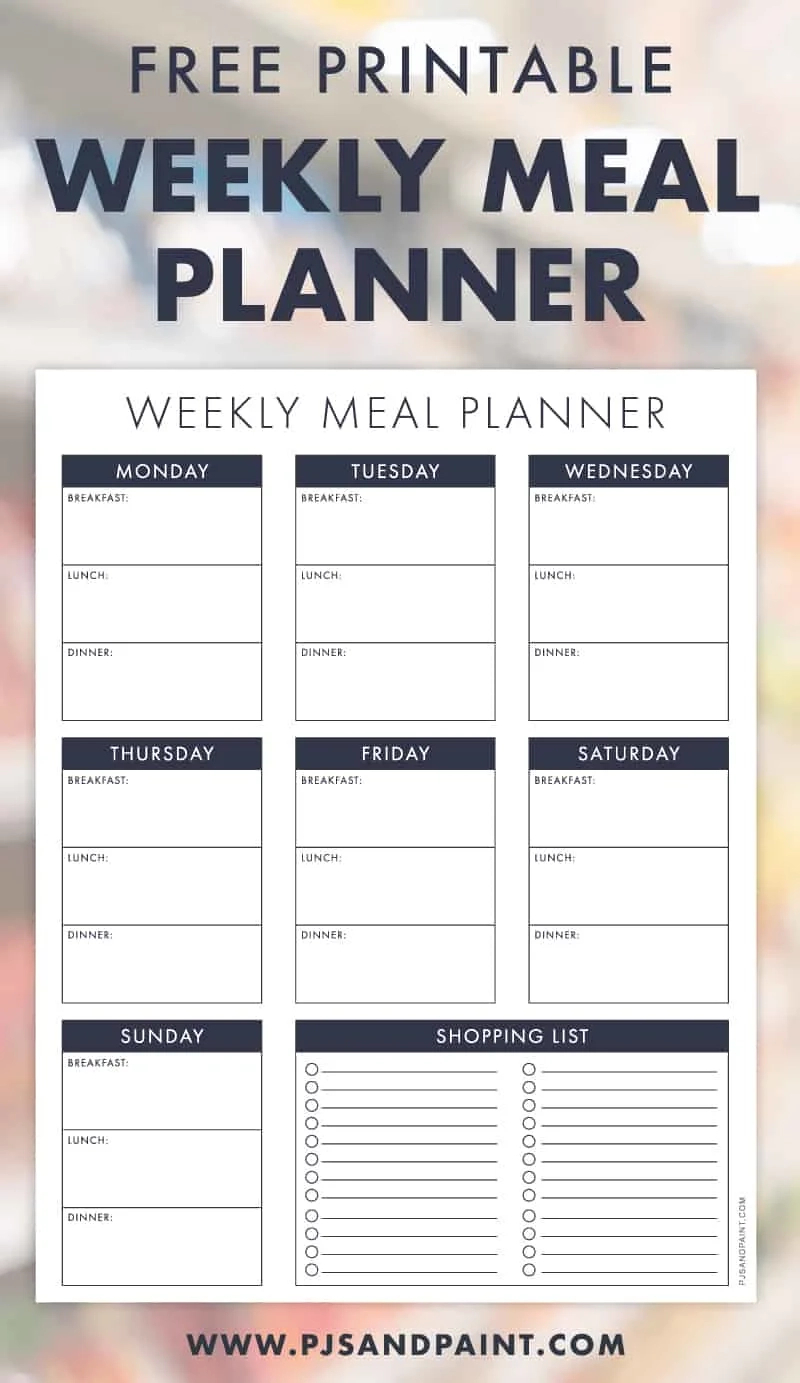 Free Printable Weekly Meal Planner - Pjs And Paint - Free Printable Diet Planner