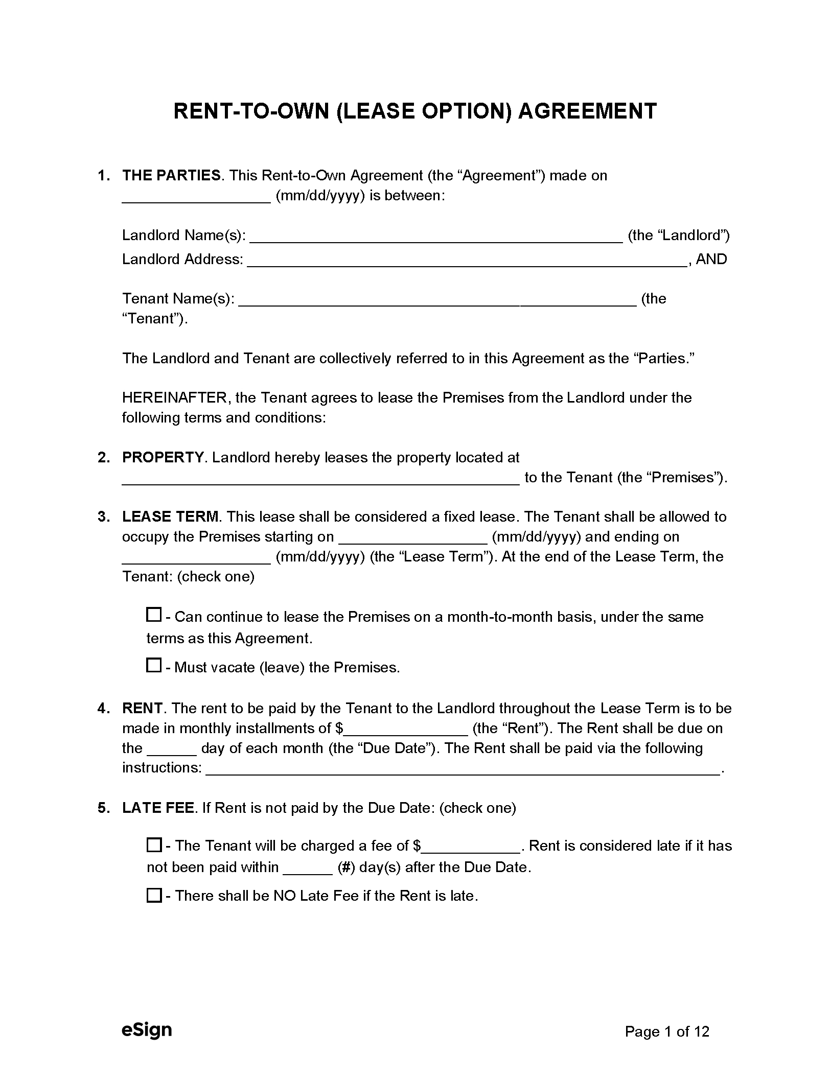 Free Rent-To-Own (Lease Option) Agreement | Pdf | Word - Free Printable Basic Rental Agreement For Texas
