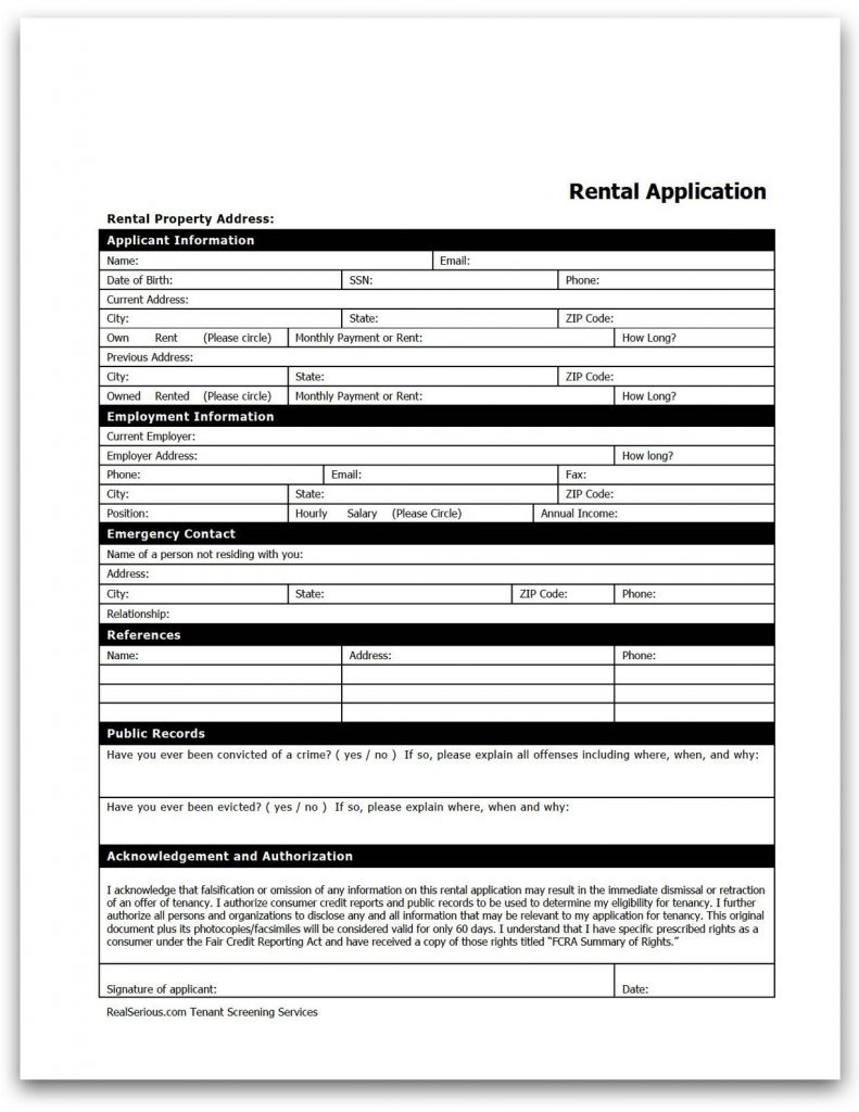 Free Rental Application Form | Tenant Background Check - Free Printable Application For Rental Property