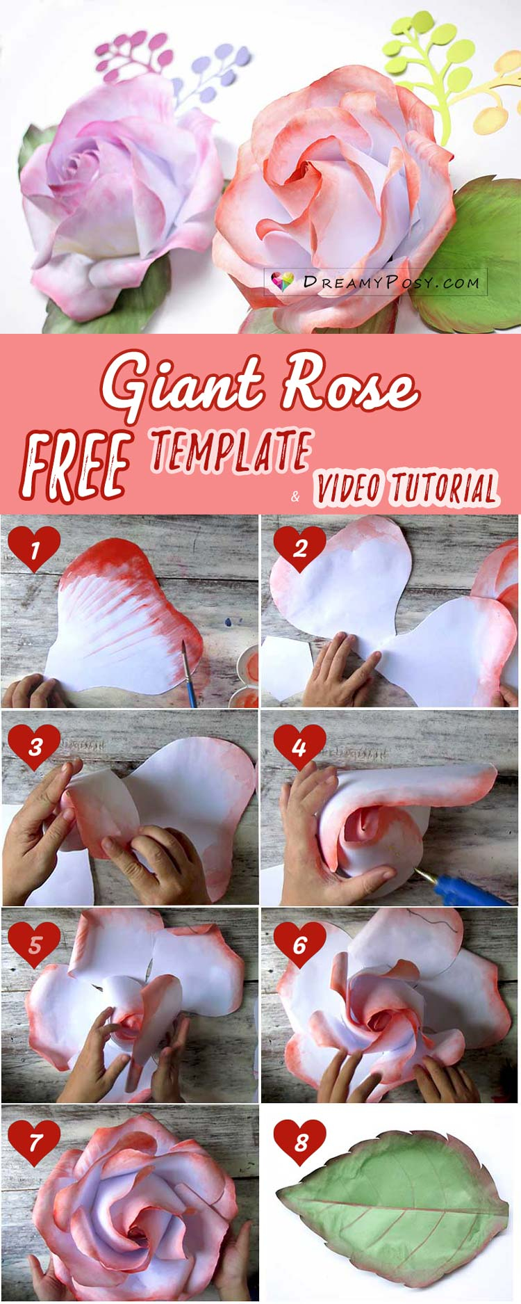 Free Template And Full Tutorial To Make Giant Rose For Backdrop - Free Printable Large Paper Rose Template