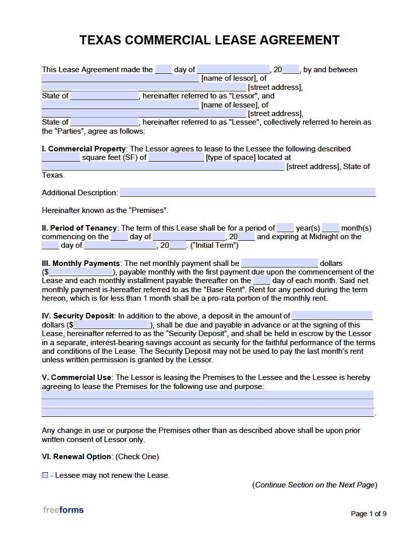 Free Texas Commercial Lease Agreement Form | Pdf | Word - Free Printable Basic Rental Agreement For Texas