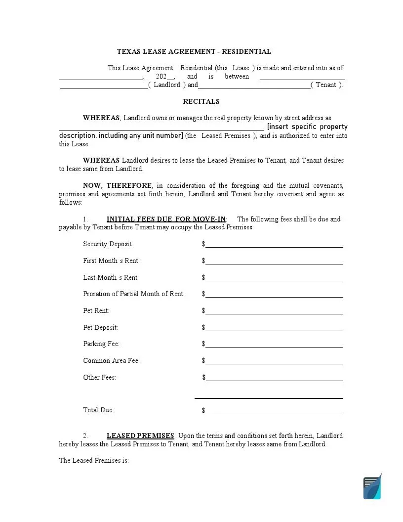Free Texas Lease Agreement Forms | Tx Rental Templates | Formspal - Free Printable Basic Rental Agreement For Texas