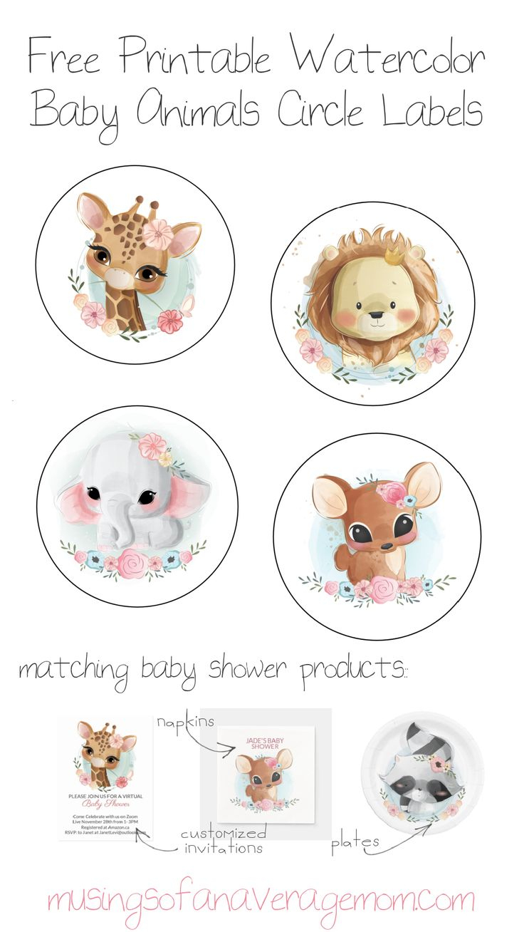 Free Watercolor Baby Animal Circle Labels | Free Baby Shower - Free Printable Live Animal Stickers