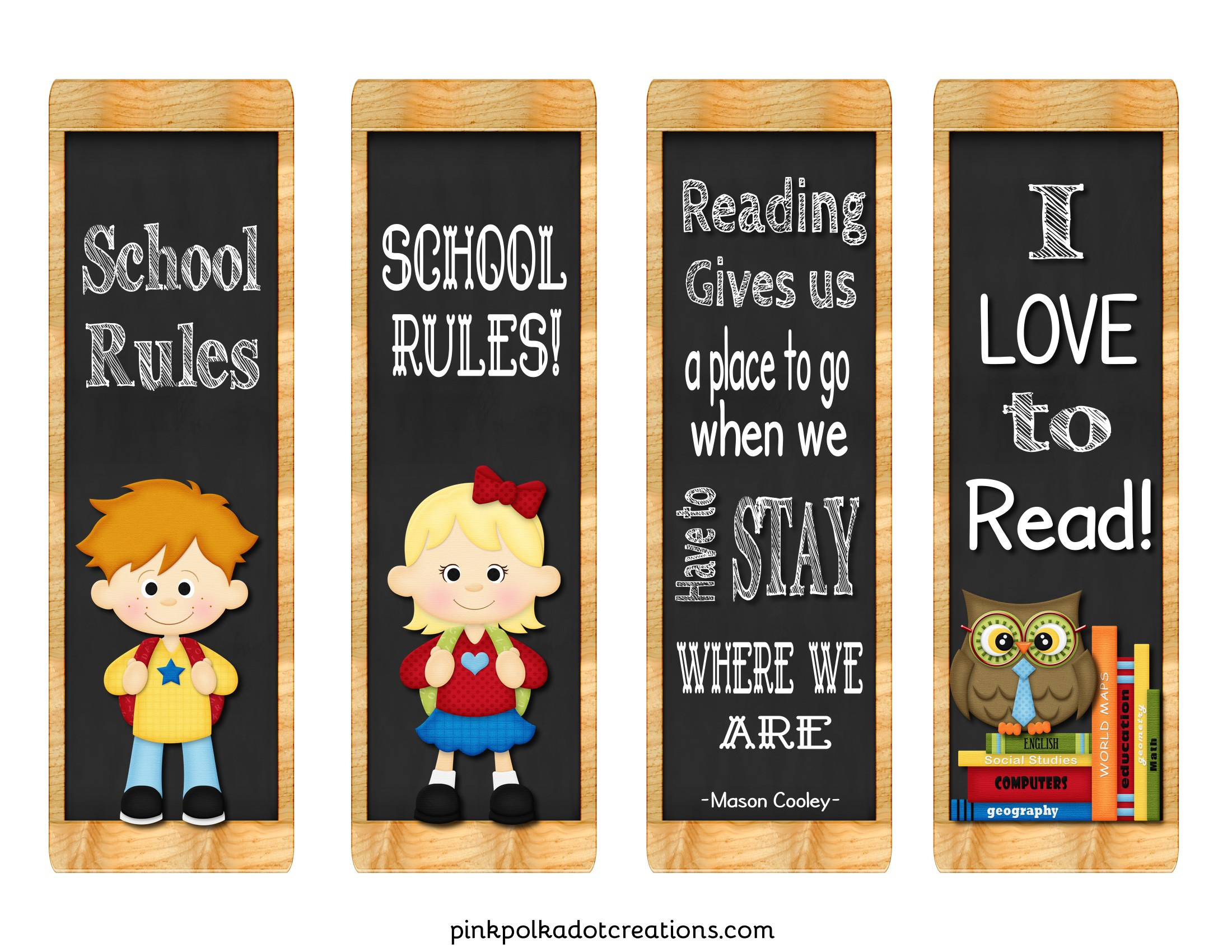 Freebie! Back To School Book Marks - Pink Polka Dot Creations - Free Printable Educational Bookmarks