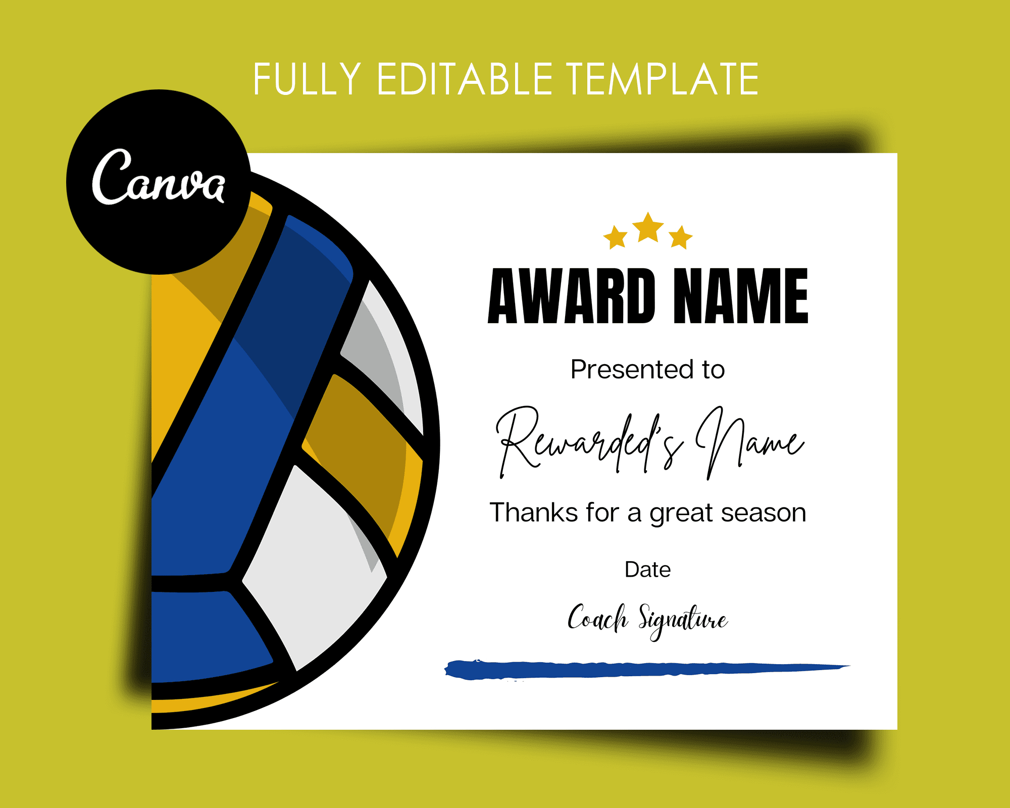 Fully Customizable Volleyball Award Certificate Template.. Edit - Free Printable Volleyball Certificates Awards