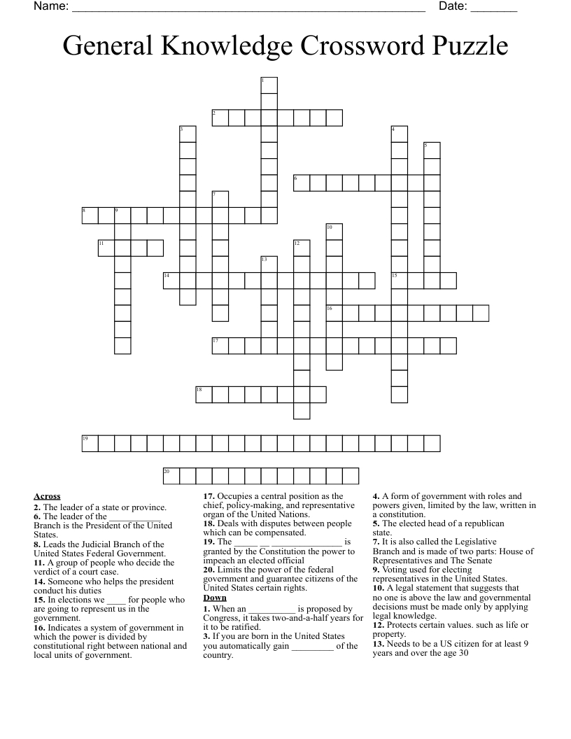 General Knowledge Crossword Puzzle - Wordmint - Printable Crossword Puzzles General