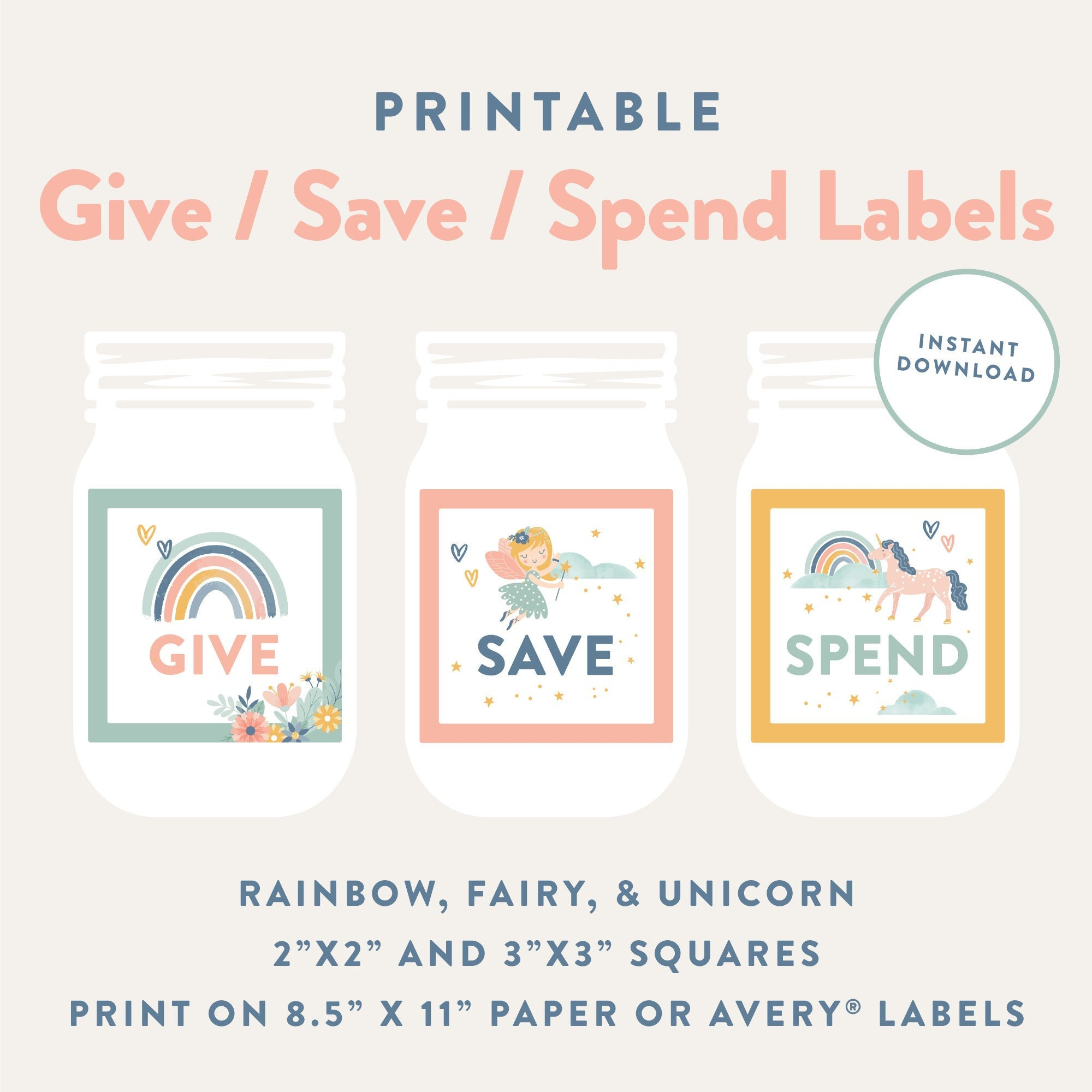Give Save Spend Labels, Printable Allowance Jar Label, Rainbow - Free Printable Baby Food Jar Labels