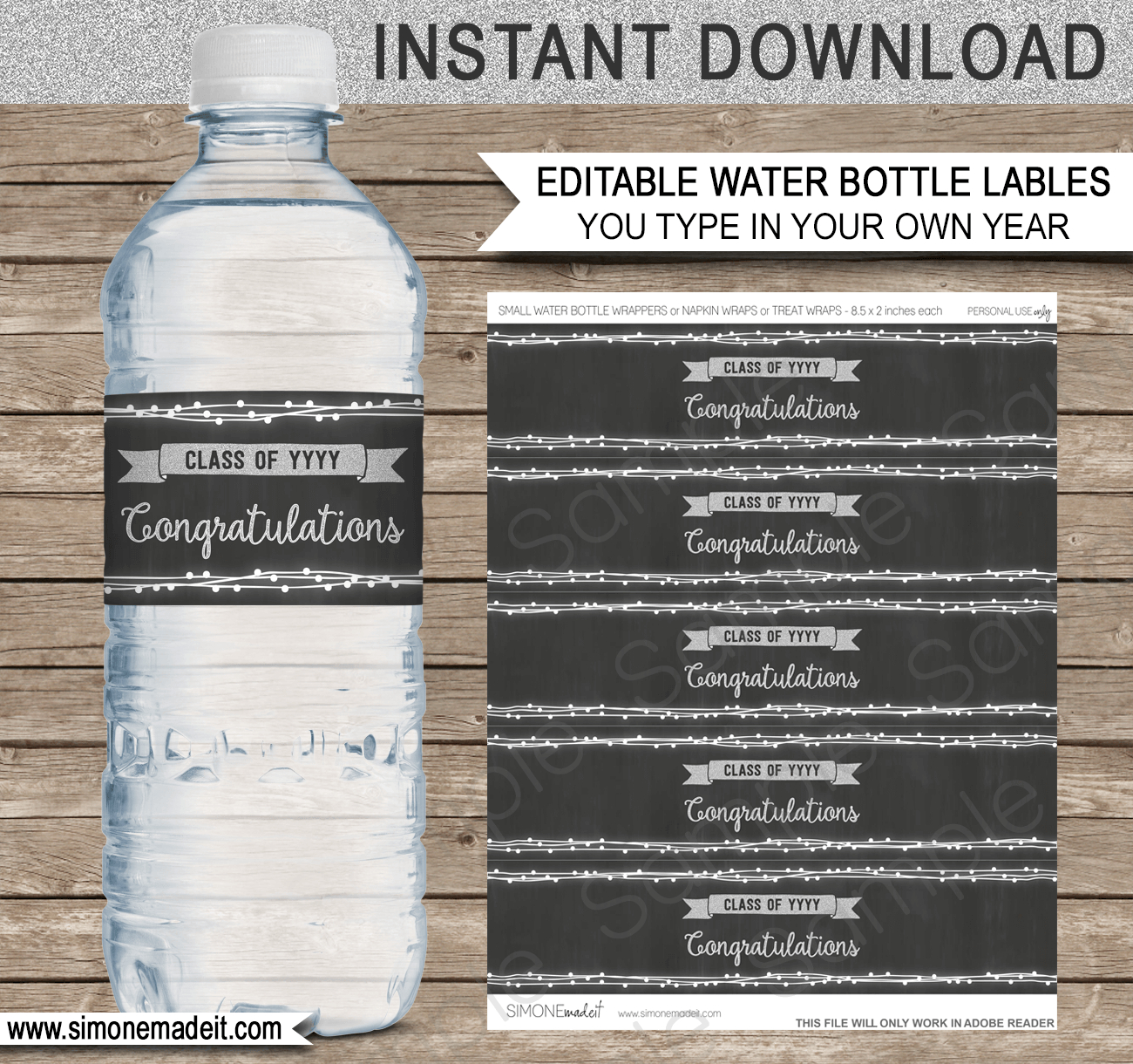 Graduation Party Water Bottle Labels Template - Silver - Free Diy Printable Water Bottle Labels