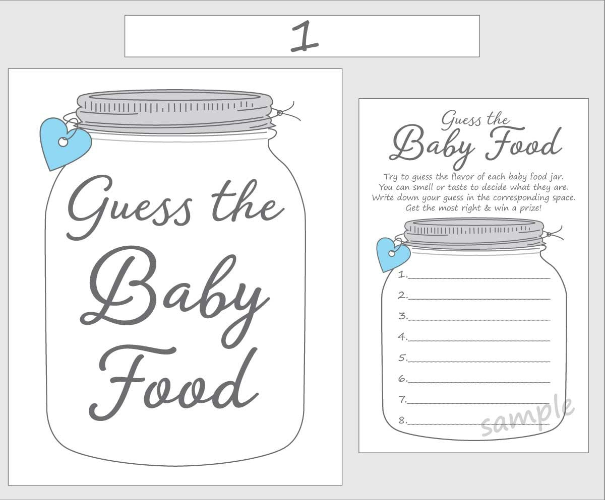 Guess The Baby Food Printable Baby Shower Game - Blue Boy - Mason Jar - Free Printable Baby Food Jar Labels