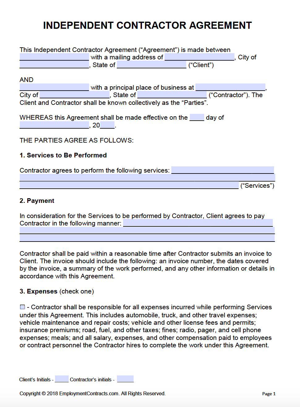Independent Contractor Agreement | Pdf | Word - Free Printable Contracts For Contractors