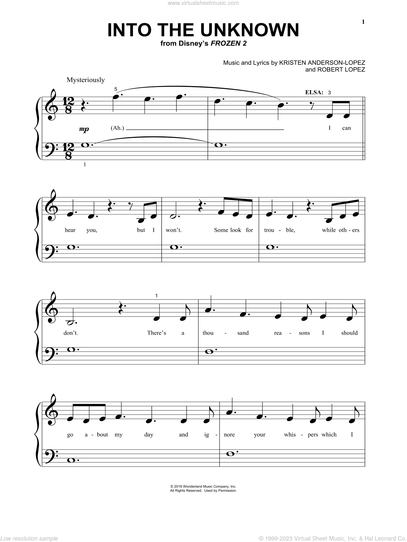 Into The Unknown (From Disney&amp;#039;S Frozen 2) Sheet Music (Beginner - Free Printable Sheet Music For Piano Disney